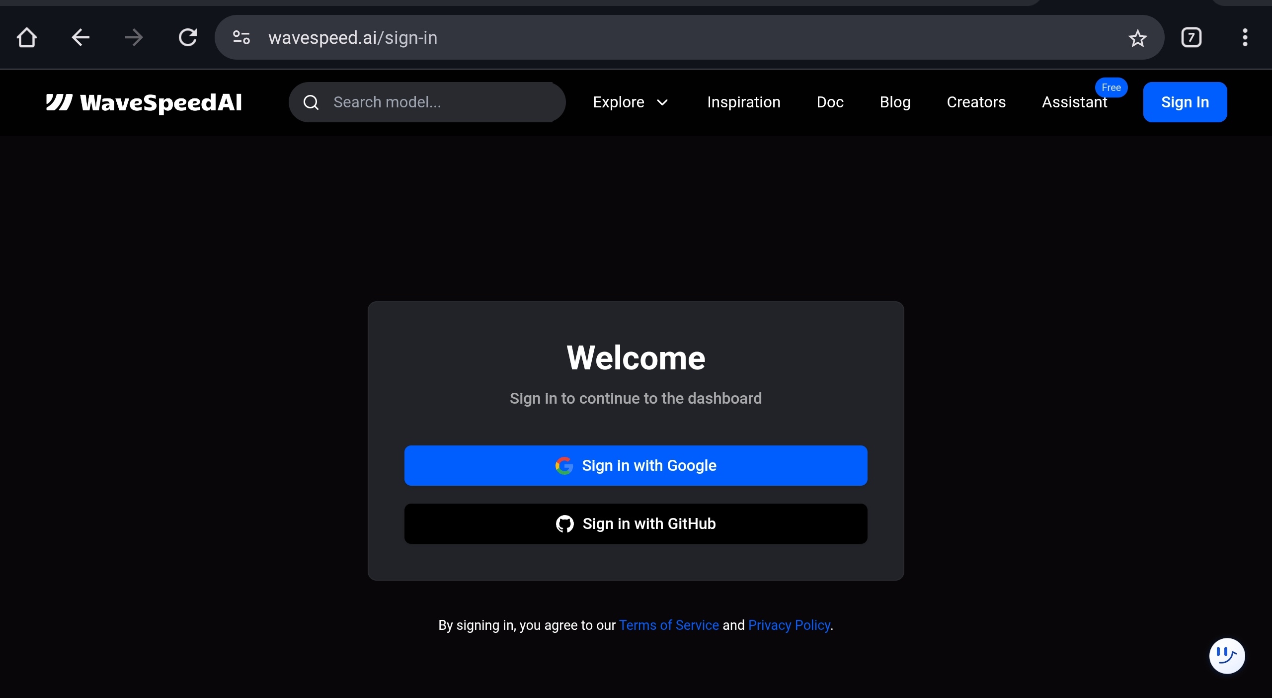 Sign-in page for Wavespeed AI